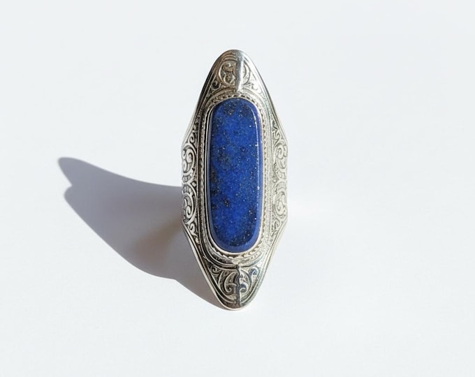 Lapis ring- Lapis jewelry-  Saddle ring. Lapis statement ring.Ethnic Stone rings.Wire work Afghan ring. Gypsy Nomadic Ring Lapis ring
