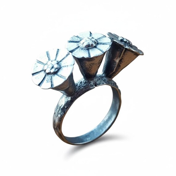 Silver Flower Ring – Kuchi Tribal Afghan Jewelry,… - image 2