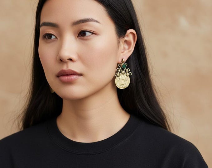 Stud earrings- Coin earrings- Afghan jewelry- Silver stud earrings-  Women dangle earrings