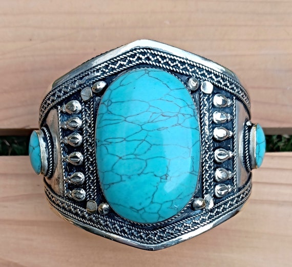 Turquoise bracelet-  Statement bracelet- Turquois… - image 1