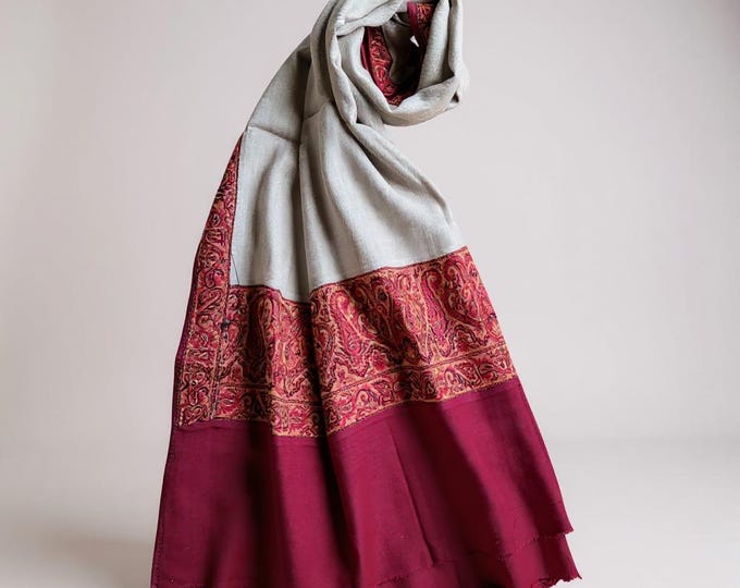 Tweed fabric wrap- Handmade pashmina shawl- White  & Pink Wool Scarf