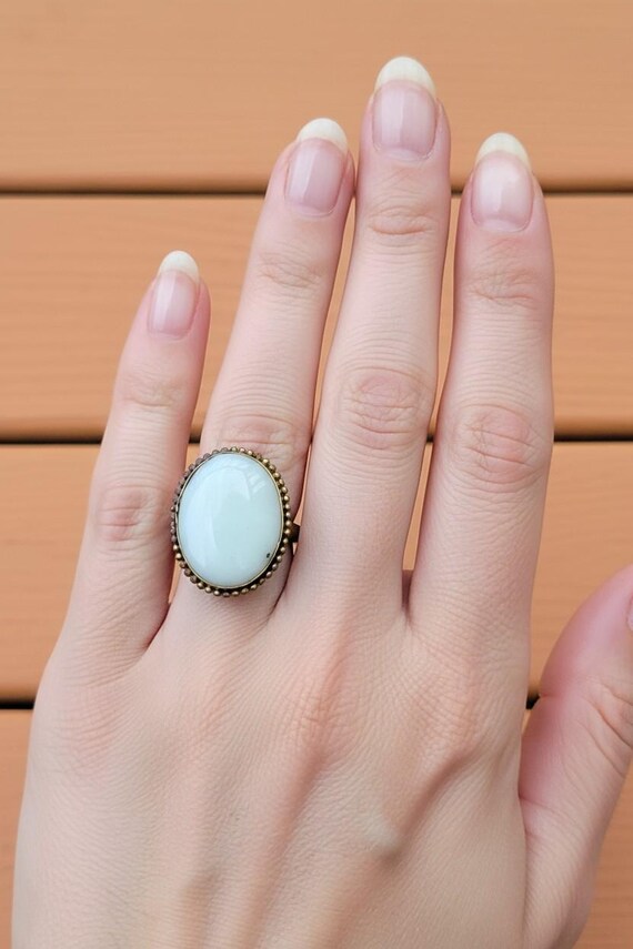 White Onyx Ring: Afghan Tribal German Silver Adju… - image 1