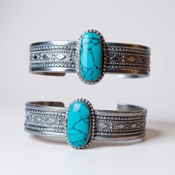 Handmade Turquoise Stacking Bangle – Nepali Tibet… - image 1