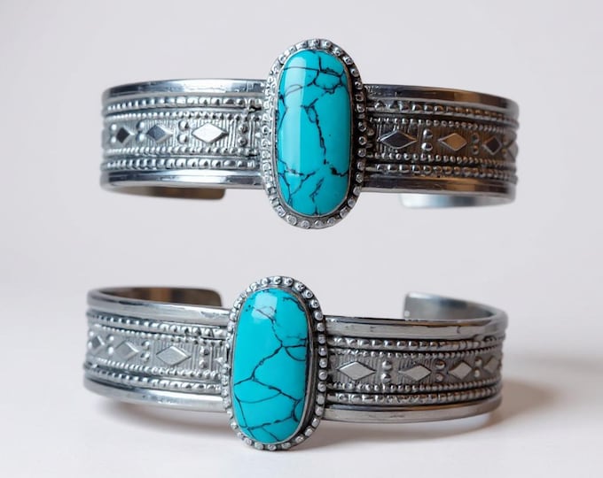 Handmade Turquoise Stacking Bangle – Nepali Tibetan Silver Cuff