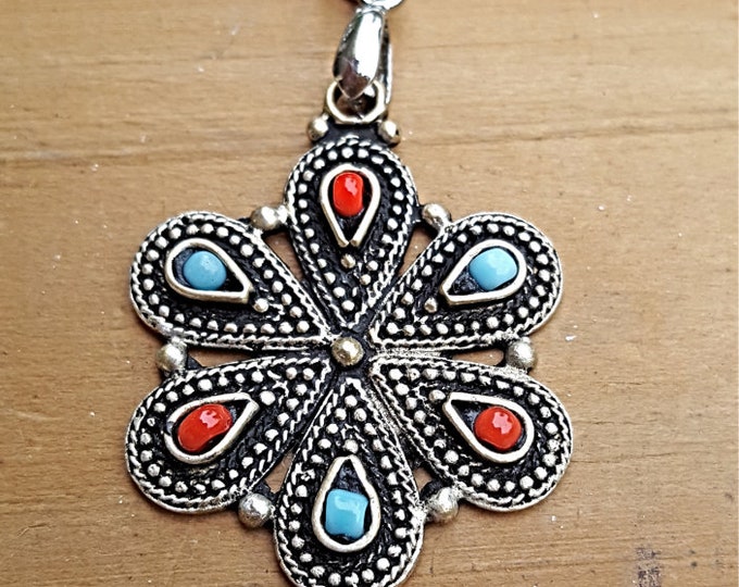 Tribal Stone Pendant: Gilit Silver, Turquoise, Lapis & Carnelian