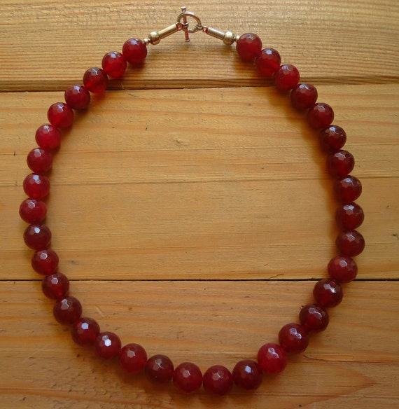 Glass Ruby beaded necklace- Red Ruby strand- Stat… - image 2