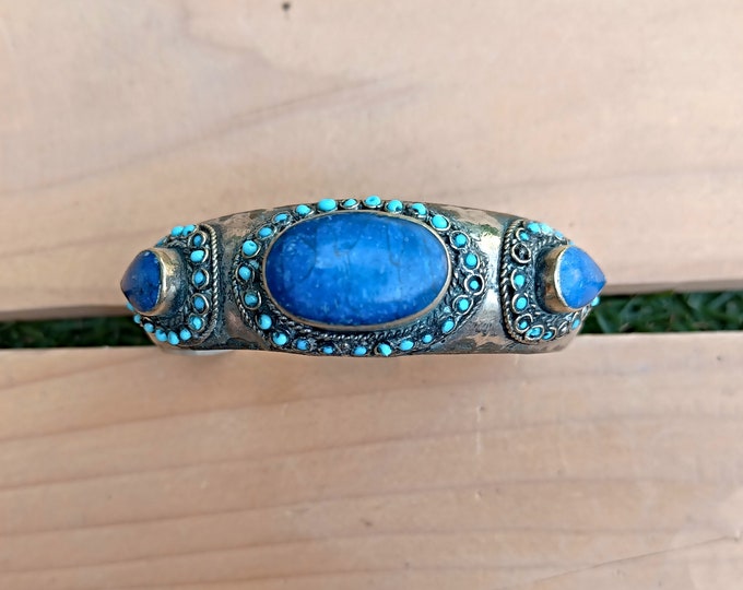 Silver afghan cuff bracelet- lapis bracelet-  Vintage Afghan Tribe Cuff bracelet- lapis lazuli Bracelet- Vintage jewelry-  Bohemian jewelry