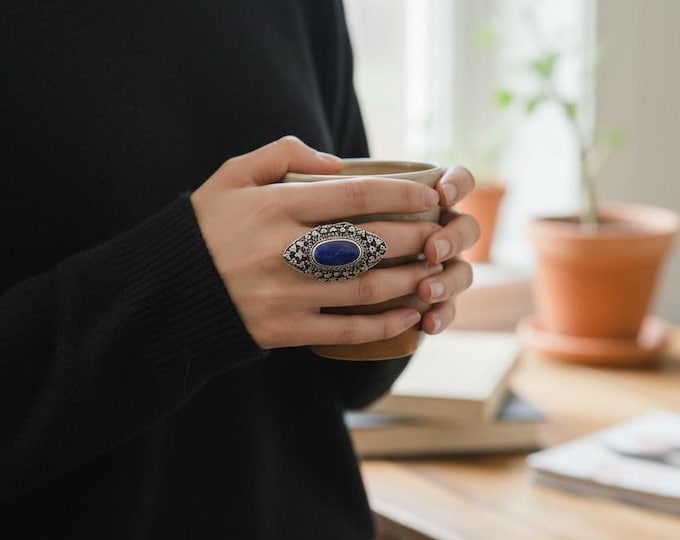 Blue Lapis lazuli Ring – Wirework Afgha jewelry Size 9