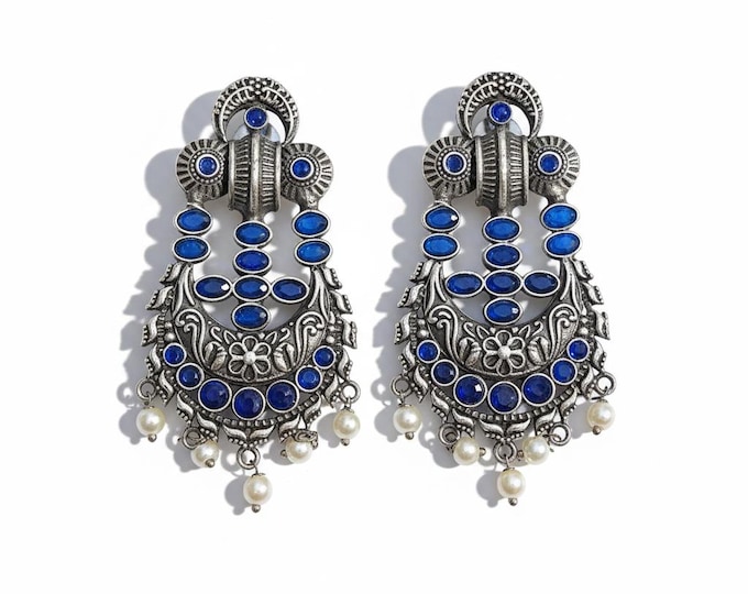 Indian lapis earrings- Large Blue Jhumka- kundan jewelry