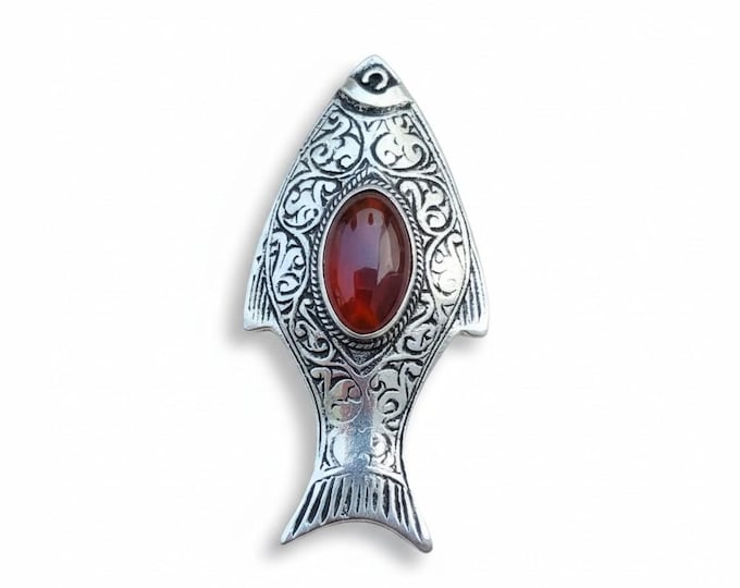 Aqeeq Stone Fish Ring – Handcarved pashtun Ring- Afghan kuchi jewelry-  Size 7