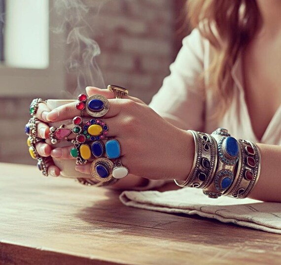 White Onyx Statement Ring: Afghan Kuchi Tribal Je… - image 4