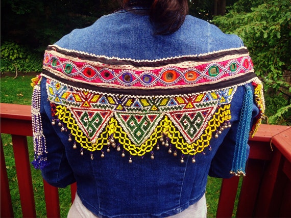 Afghan tribal vintage Belt- Embroider Demin Jacket