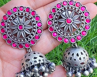 Stone Studded  Earrings- Sterling Silver earrings-Kundan Earrings- Hoop earrings- Dangle earrings- Silver earrings