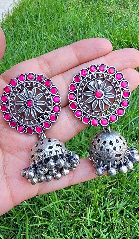 Stone Studded  Earrings- Sterling Silver earrings-