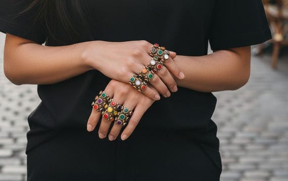 Turquoise stacking rings- Knuckle Tribal Bohemian… - image 1