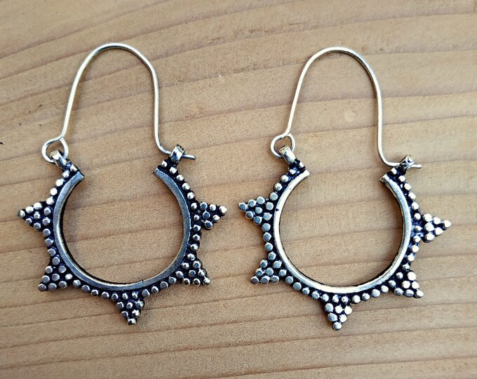 Tribal earring- Boho earrings-Hoop earrings- Dangle earrings- Silver earring- Large hoops- Star earring- gypsy jewelry- Crescent earring