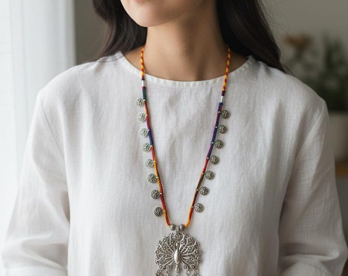 Silver necklace- Silver jewelry- Peacock necklace- Animal jewelry- Indian silver necklace- Tribal boho necklace- Ethnic jewelry- Fashion