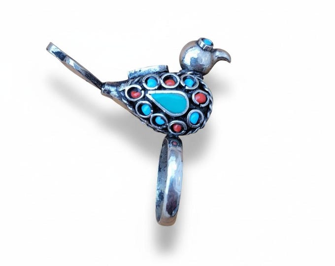Kuchi Turquoise Bird Ring – Afghan Tribal Boho Jewelry, Size 8