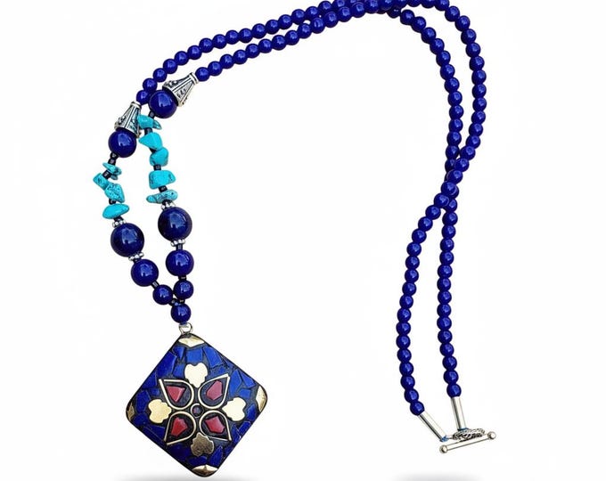 Lapis beaded necklace- Blue lazuli jewelry