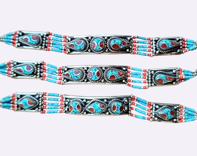 Nepali stacking bracelet- Blue turquouse beaded jewelry- Dainty bracelet