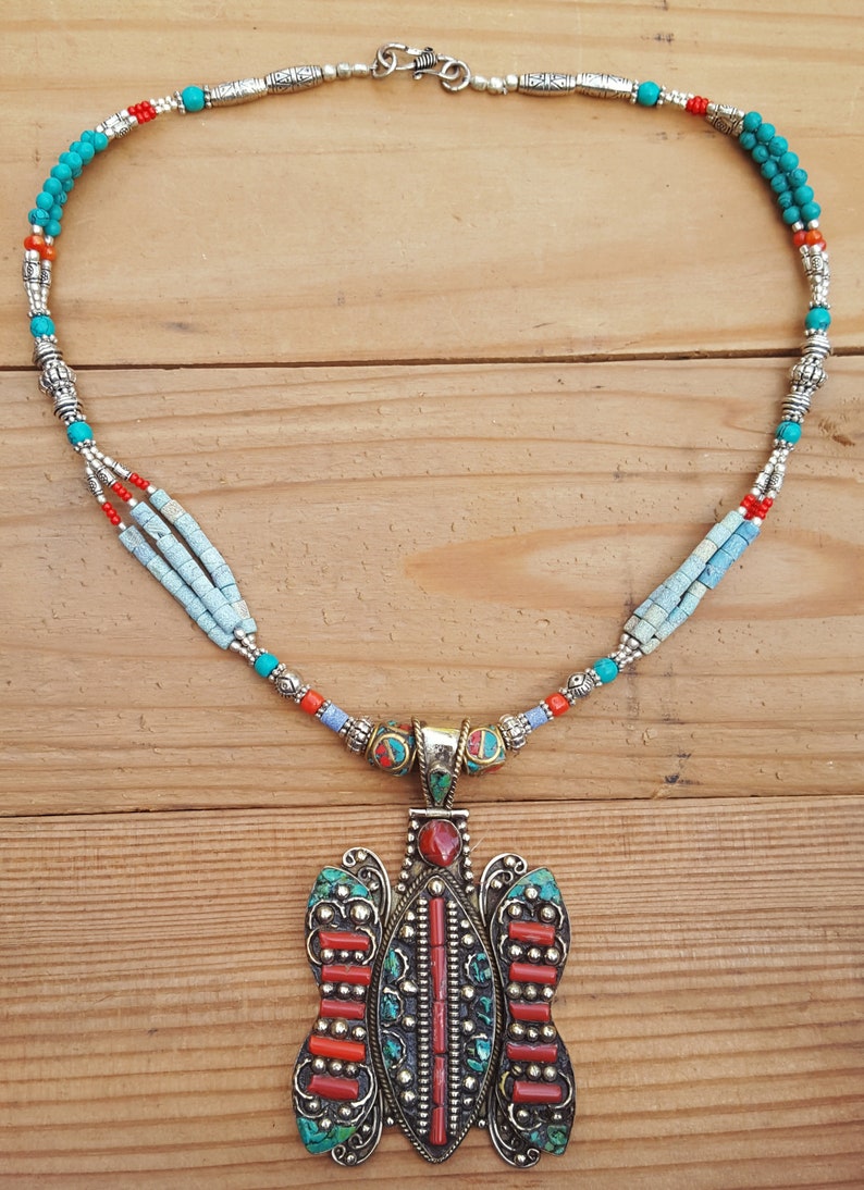 Semi precious stone necklace Bohemian necklace Blue turquoise Tribal necklace Gypsy necklace Statement necklace Bib necklace jewelry