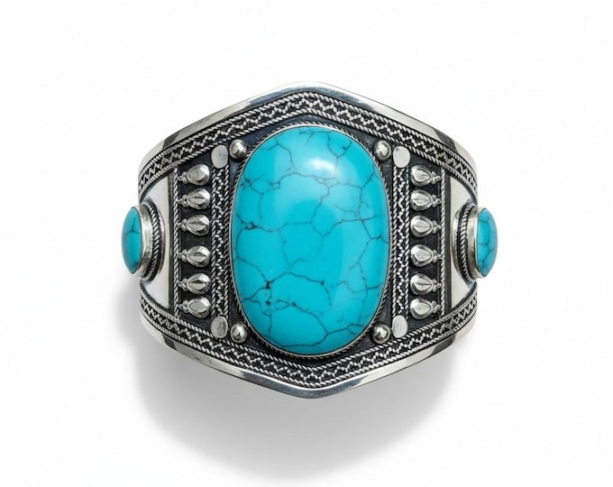 Turquoise Afghan Cuff Bracelet: Tribal Boho Statement Jewelry