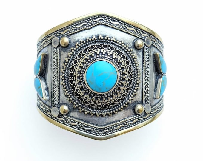 Tribal Turquoise bracelet- Silver Cuff-Afghan jewelry