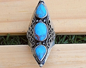 Turquoise Ring- Kuchi Ring- Afghan jewelry-  Saddle ring. statement ring. Stone rings. Bohemian Afghan ring. Gypsy Nomadic Ring- boho ring