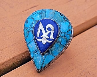 Bague Artisanale Tibétaine En Argent Plaqué, Pierres Turquoise Et Corail Jaune - Neuf Sans Emballage