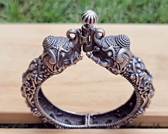 FREE Shipping Vintage antique ethnic tribal old  bangle bracelet cuff pair jewelry- Old Afghan silver bracelet half cuff rams head ends