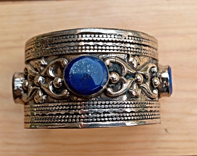 Lapis lazuli cuff bracelet- Tribal afghan jewelry- Vintage jewelry-