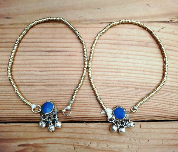 Vintage Afghan Anklets – Bohemian Tribal Foot Jewelry (Pair)
