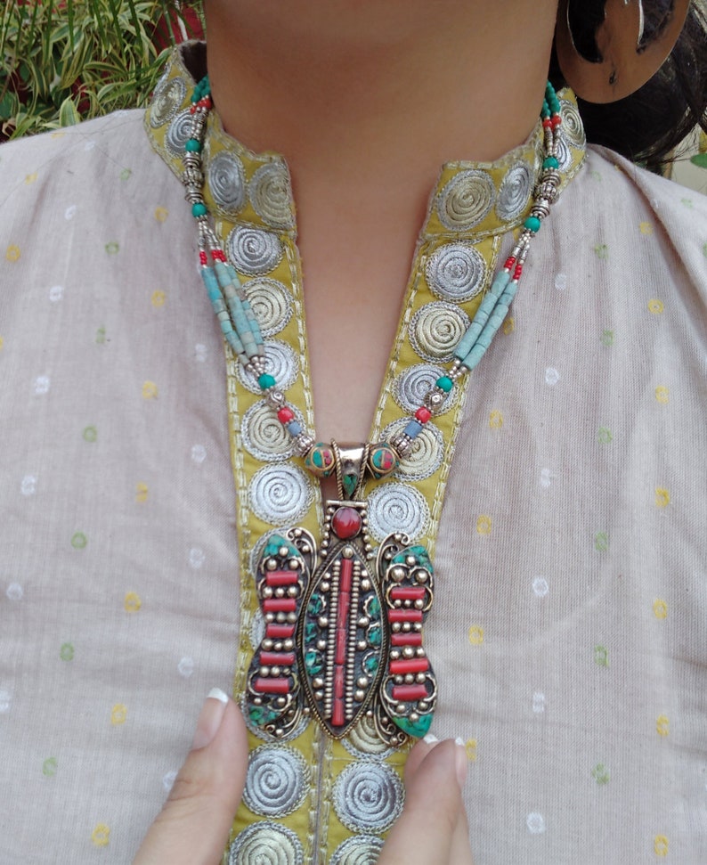 Semi precious stone necklace Bohemian necklace Blue turquoise Tribal necklace Gypsy necklace Statement necklace Bib necklace jewelry