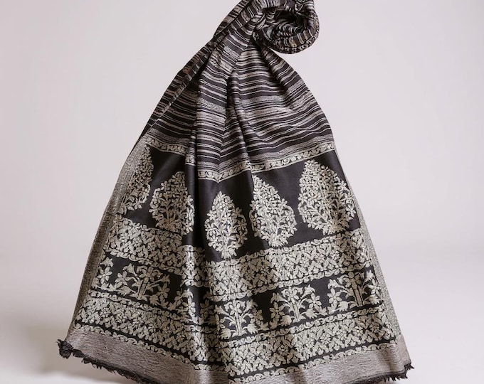 Gold & Black Cashmere Wrap- Pashmina shawl-Cashmere scarf-Hand woven Cashmere scarf-Hand weaved Cashmere shawl-cashmere shawl- Winter shawl