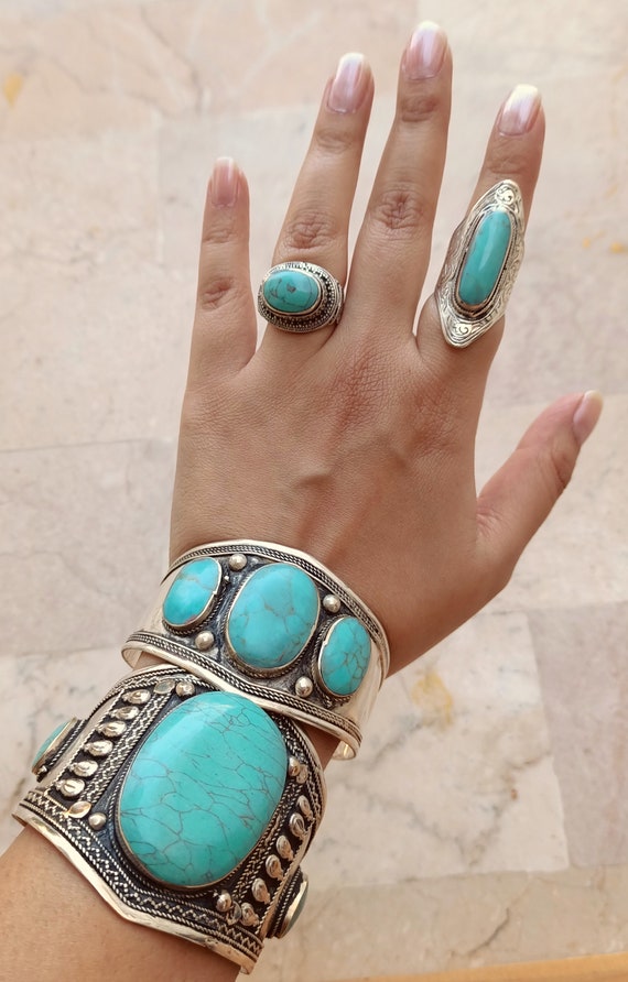 Turquoise bracelet-  Statement bracelet- Turquois… - image 3