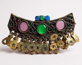 ヴィンテージのアフガンヘアクリップ：変色した銀の遊牧民のジュエリー