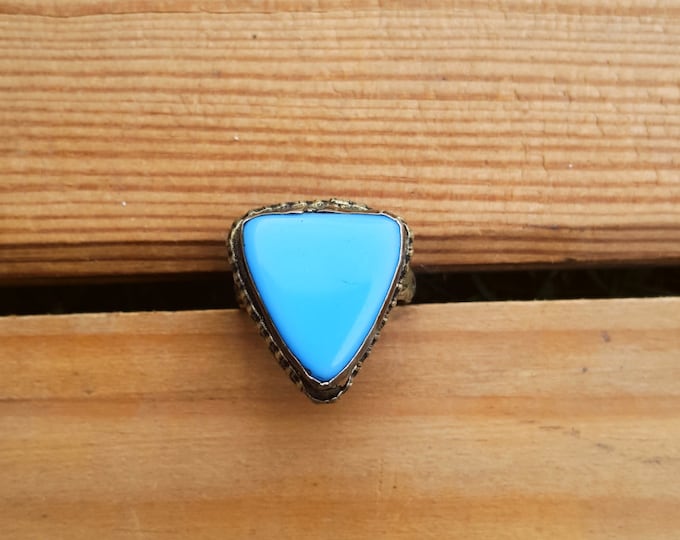 Vintage Turkish Turquoise Statement Ring, Size 11