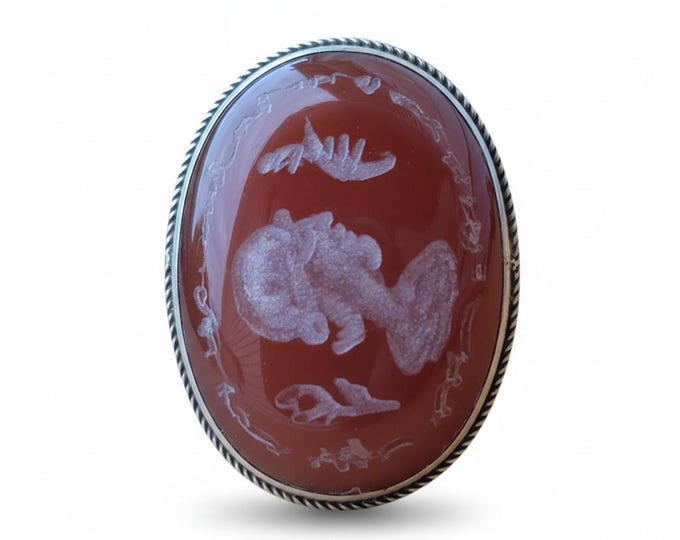 Huge Ottoman Antique Maroon Aqeeq Seal intaglio Ring -Stamp Stone Silver Ring- Agate Signet ring- Maharaja ring-Seal stamp ring- Islamic art