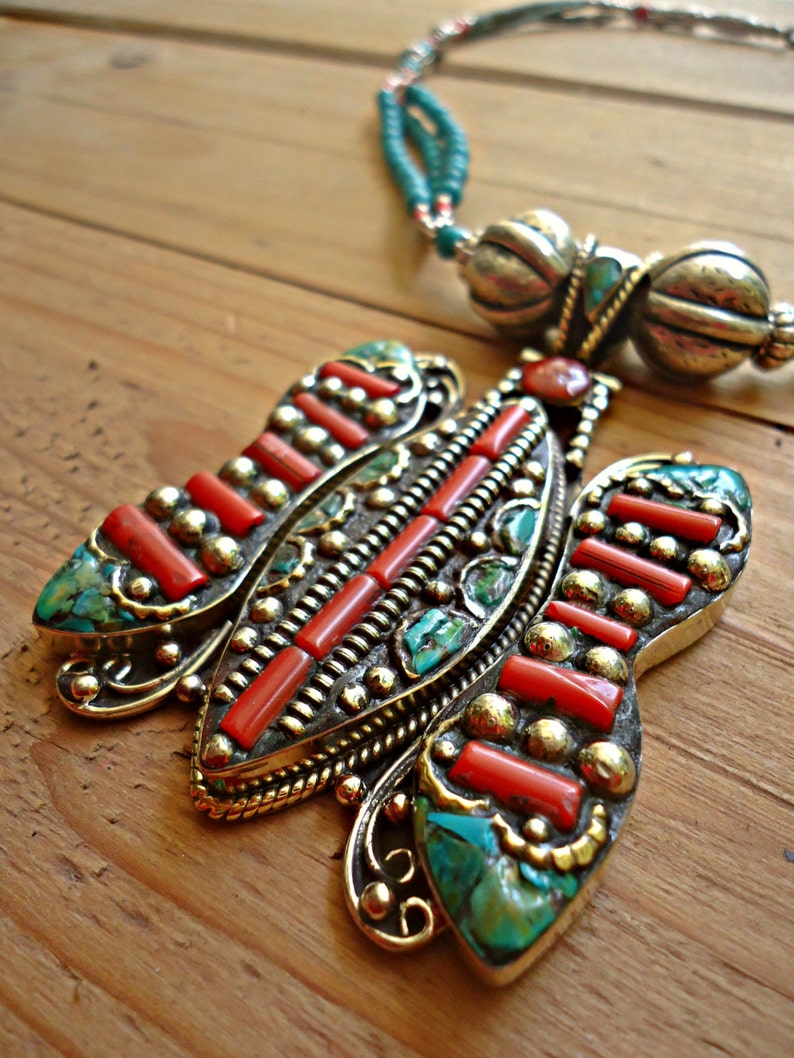 Semi precious stone necklace Bohemian necklace Blue turquoise Tribal necklace Gypsy necklace Statement necklace Bib necklace jewelry