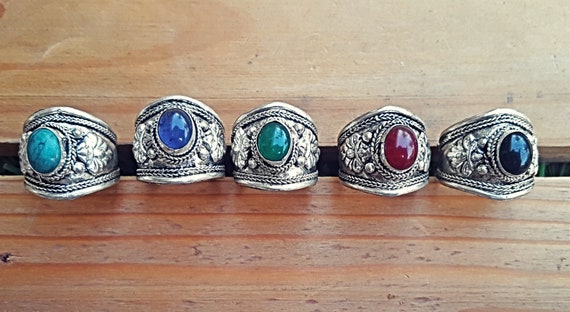 Tibetan Silver Stone Ring: Adjustable Boho Amulet - image 2