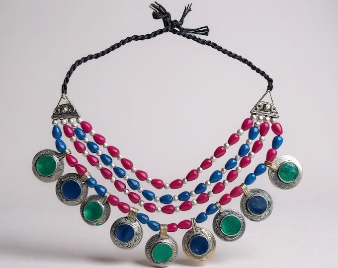 Vintage Afghan Choker Necklace: Layered necklace- Beaded jewelry-Layered necklace