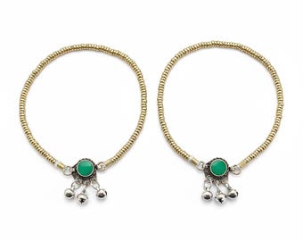 Gold Anklets – Green onyx anklet- Tribal Foot Jewelry