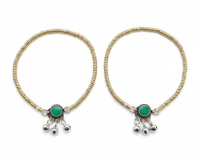 Gold Anklets – Green onyx anklet- Tribal Foot Jewelry