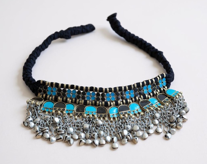 Vintage Tribal Afghan choker Necklace- Bohemian jewelry- Fabric Amulet necklace- Afghan amulet- Gypsy jewelry- Kuchi coin necklace- Jewelry