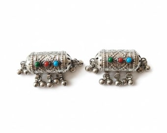 Vintage Afghan Silver Buttons | Turquoise Stone, Kuchi Tribal Sewing Notions