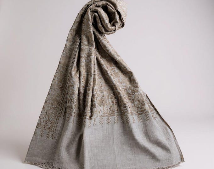 Gold kashmiri wool  Scarf- Geometric Embroidered oversized Rave Pashmina shawl