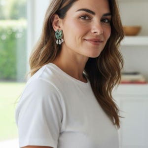 Jhumka earrings Indian Silver Earrings: Emerald & Pearl Bollywood Jewelry