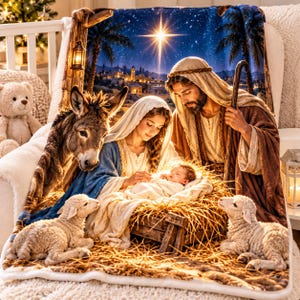 Baby Jesus Nativity Fleece Blanket | Christian Christmas Baby Gift | 30 x 40