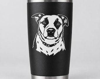 Custom Pet Portrait Tumbler, Personalized Dog Travel Mug (Photo Upload)