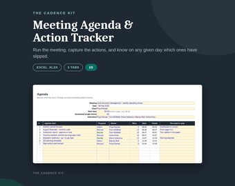Meeting Agenda and Action Tracker Excel Template | Action Item Log with Overdue Flags | Meeting Minutes Planner (Download)